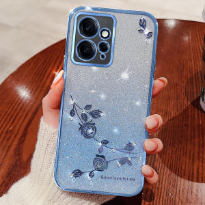 Case for Redmi Note 12 4G Case Plating Gradient Shiny Small Rhinestone Rose Shockproof Phone Case Cover