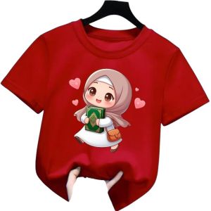 Baju kaos anak perempuan gambar hijab kaos atasan lengan pendek untuk anak usia 2-12 tahun