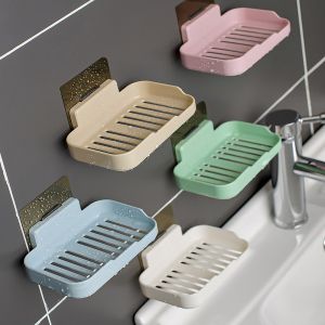 No-Drill Soap Dish Bathroom Shower Soap Holder Multi-Functional Draining Storage Rack Adhesive Wall-Mounted Drain
