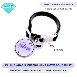 ( Diamond Petshop ) Kalung Kucing Custom Nama BOHO Kulit  / Kalung Kulit Nama / Kalung Anjing Custom Nama / Kalung Hewan Request Nama / Kalung Anabul / Kalung Lonceng Nama / Kalung Nama Hewan / Kalung Lonceng