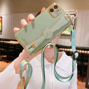 💗Internet celebrity trend+In stock+COD Shoulder Wrist Strap Bracket Soft Case For iphone 6 7 8 x xs xr 11 12 13 14 15 16 Cover Luxury Plating Capa