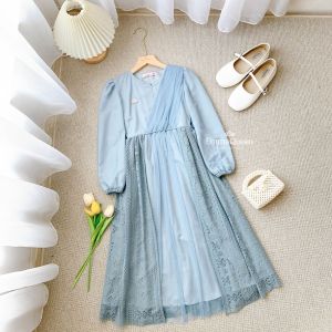 EmmaQueen - Dress Heidy Kids Gamis Anak Perempuan Katun Tile Kombinasi Brukat Mutiara Wudhu Friendly Karet Pinggang
