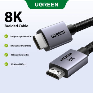 UGREEN สาย HDMI ถัก 8K60Hz 4K240Hz 48Gbps ความเร็วสูงพิเศษ สายเกมมิ่ง รองรับ HDR 3D eARC Dolby Atmos HDCP โหมดกระจกภาพ/ขยายจอ สำหรับ Smart TV PS5 โน้ตบุ๊ค โปรเจคเตอร์ (1-5 เมตร) รุ่น: HD171