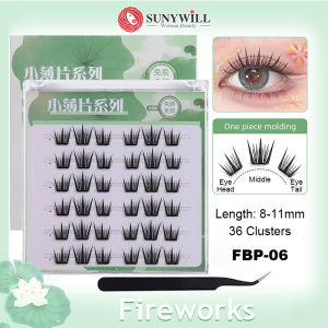 SUNYWILL Self Adhesive Natural False Eyelashes with Tweezer Reusable Ultra-Thin Glue Free Segmented Eye Lashes Soft & Light Lash For Beginner