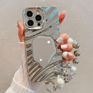 เคสโทรศัพท์กระจกเงาสีเงิน Wave สำหรับ iPhone 11 15 16 Pro Max 12 14 13 Pro Max XS Max XR 7 8 Plus SE 2020 ฝาหลังโทรศัพท์ TPU นุ่มกันกระแทกกระจกเงาเรียบง่าย