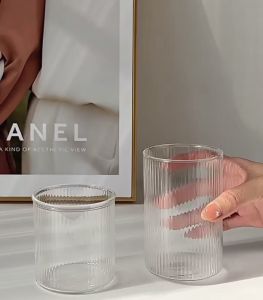 Cốc Ly Thủy Tinh 450ml Uống Cafe Trà Sữa Trong Suốt Sọc Dọc Basic - Chihirostore.decor