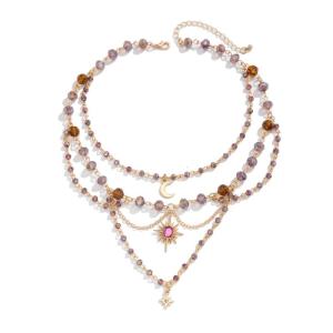 Vòng cổ hợp kim hiện đại với Mặt Trăng đặc biệt và tua quyến rũ nhiều lớp neckchain Độ dài có thể điều chỉnh khăn choàng cổ