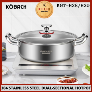 KOBACH KGT-H28/H30 304 Stainless Steel 2-in-1 Dual-Sectional Steamboat Pot with Glass Lid Hotpot