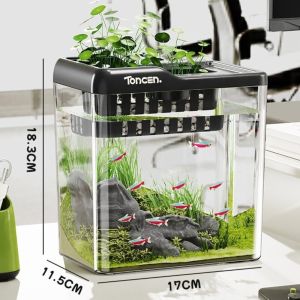 NOER 2 trong 1 Bể cá ABS PET có nắp và đèn Bể thủy canh Đa chức năng Bể cá để bàn Sử dụng tại nhà