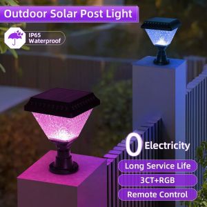 LED Solar Fence Lights with Remote Control Waterproof Outdoor Solar Lamps Garden Porch Sunlight LED Pillar Solar Light