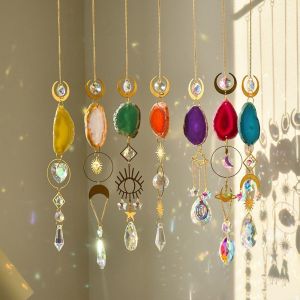 Original Stone Crystal Agate Sunshine Catcher Pendant Colorful Natural Crystal Sun Catcher Creative Decorative Agate Lighting Pendant for Home