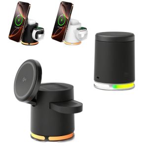 GEORG 3-ใน-1 ที่ชาร์จไร้สาย QI2 แม่เหล็ก แบบพับได้ แท่นชาร์จ ใหม่ 15 วัตต์ สถานีชาร์จเร็ว สำหรับโทรศัพท์/นาฬิกา/หูฟัง