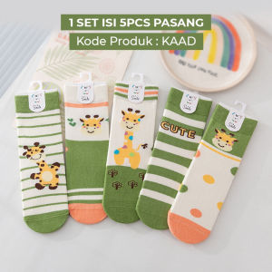 Kaos Kaki Anak Perempuan Karakter Kartun Jerapah 1 Set 5 Pasang Kualitas Bahan Terbaik KAAD