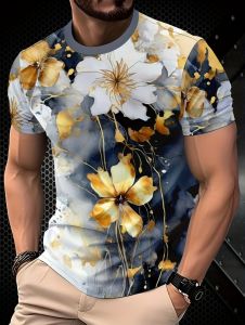 Vintage Summer Mens 3D Tropical Plants Print T-Shirt Street Casual Short Sleeve Round Neck Top Tees Hawaiian Menswear Clothing