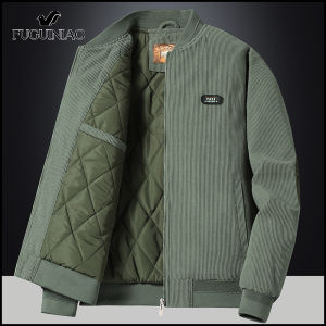 FUGUINIAO 2022 New Autumn Winter Stand Collar Slim Bomber Jacket Men Fashion Casual Warm Corduroy Outwear Men Thick Cotton Jacket Coat