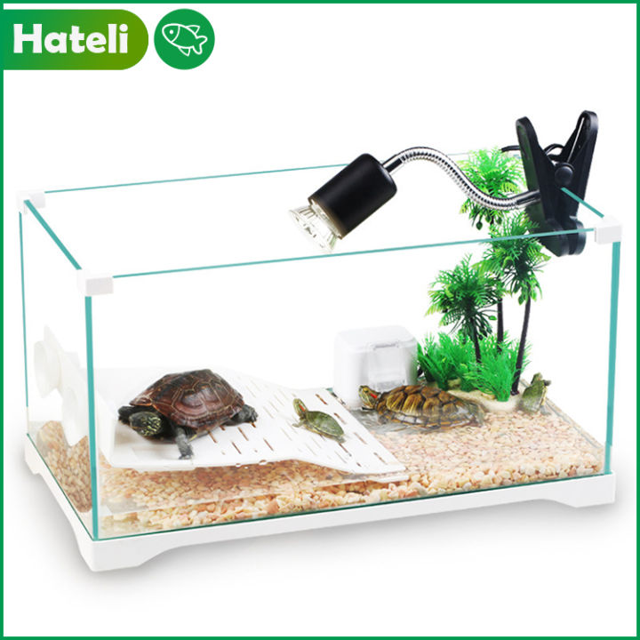 HATELI】（14x8cm）Aquarium Tanks Turtle Tank with Terrace Turtle Villa  Ecological Turtle Tank Water-free Fish Tank Glass Tank