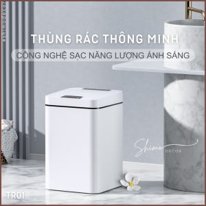 Thùng rác thông minh tự đóng mở nắp cảm ứng quét tay đá chân chống nước IPX5 sạc pin bằng năng lượng ánh sáng TR01