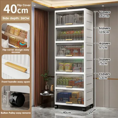 Nodric Flip Top Storage Box Kitchen Storage Cabinet Clothing Transparent Foldable Organizer Drawer Cabinet with Wheel for Clothes Space-Saving Storage Cabinet Multi-layer Storage Box Organizer