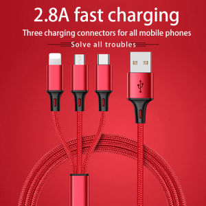 Braided 3 In 1 Fast Charging Cable Compatible For iPhone Micro Usb Type C Fast Charger Cord Data Cable Cord