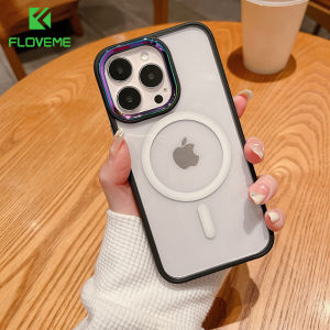 FLOVEME Colorful Metal Lens Phone Case For iPhone 14 13 12 11 Pro Max iphone 14 13 12 11 Magnetic Wireless Silicone Shockproof Acrylic Clear Cover For iPhone cases