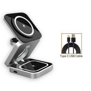 INOVAGEN 3 In 1แท่นชาร์จไร้สายเครื่องชาร์จแบตเตอรี่ไร้สายแม่เหล็กพับได้สำหรับ I-Phone Samsung โทรศัพท์สมาร์ตวอตช์หูฟังตั้งโต๊ะแท่นชาร์จ