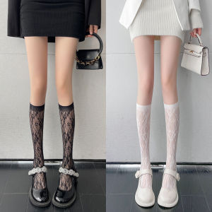 BbbDAN ถุงเท้าน่องปักลูกไม้ ถุงเท้าเจเค ดอกกุหลาบ หัวใจ ประดับเถาดอกไม้