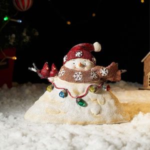 MNTT Cute Christmas Decorations Sculpture with Light Cartoon Snowman Statue Nightlight Decorative Glowing Snowman Figurine Bedroom