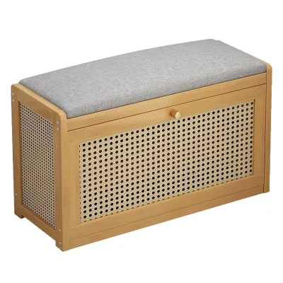 17vm Plastic Rattan Flip Shoe Bench for Home Entrance Integrated Shoe Cabinet Simple Entryway Storage Shoe Rack Shoe Changing Stool 5P9B0