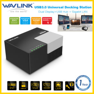 Wavlink Universal USB 3.0 Dual Video Docking Station with DVI / HDMI (up to 2048 × 1152)dual video displayUSB3.0 universal laptop docking station USB Hub Quick Charging Gigabit Ethernet Audio Mic