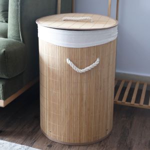 60L Hand-Woven Large Capacity Minimalist Round Bamboo Storage Hamper Laundry Basket Organizer