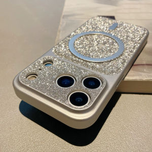 Shiny Powder Glitter Magnetic Case For iPhone 17 16 15 14 13 12 Pro Max For Magsafe Camera Protector Shockproof Full Cover Shell