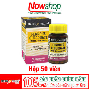 Ferrous Gluconate Mason Natural Hộp 100 viên bổ sung sắt hữu cơ dễ hấp thu không gây nóng táo bón