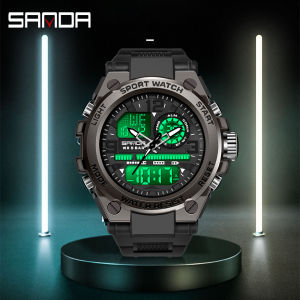 SANDA Mens Chrono Complete Calendar Watches Top Brand Waterproof Military Men Digital Quartz Dual Display Outdoor Sport Casual Watch