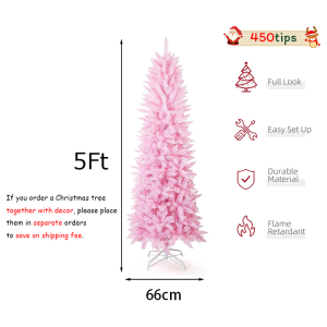 NUVOX 8Ft Artificial Pink Pencil Christmas Tree Slim Xmas Tree with 750 Branch Tips and Metal StandEasy to assemble
