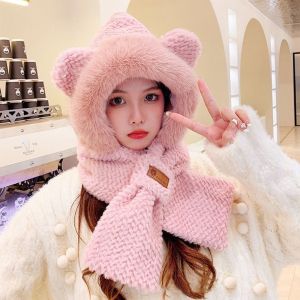 LYMEDIA Chống gió Khăn Quàng Cổ tích hợp Dày Vải nhung lông Mũ bảo vệ tai Mùa đông Ấm áp Bộ khăn trùm đầu Dành cho Nữ