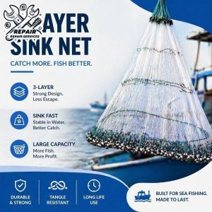 Fishing Net Trammel Gill Net Nylon Sinking White Lambat 3 Layer River Lake Sea Durable