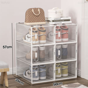 Salvo กล่องใส่รองเท้า พับเก็บได้ กันฝุ่นและกันน้ำ เอนกประสงค์ โปร่งใสมองเห็นได้ กล่องรองเท้า