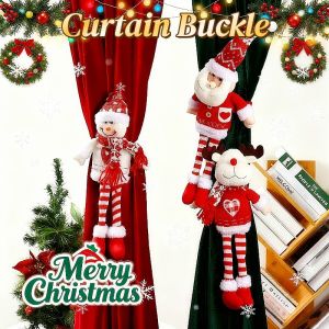 New Christmas Curtain Window Decor Snowman Santa Claus Elk Doll Tieback Ring Christmas Home Decor