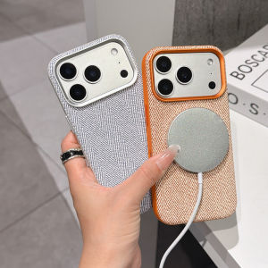Fabric Texture PU Leather for MagSafe Phone Case for iPhone 17 17Pro Max 16 Pro 15 Wireless Charging Metal Lens Cover