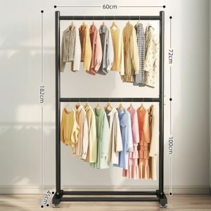 ราวแขวนผ้า 2ชั้น สูง180cm เเขวนได้80ตัว+ ไม่ขึ้นสนิม แข็งแรงและทนทาน าวเเขวนผ้าเหล็ก ราวตากผ้า