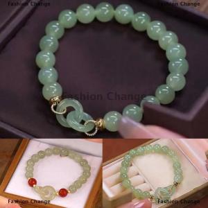 [COD] Fashion Change Fashion Double Ring Interlocking Hetian Beaded Bracelet Female Ins Style Love Safety Buckle Bangle For Bestie Birthday Gift