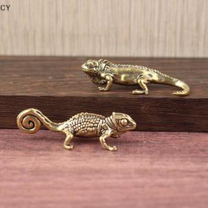 GY🌠🌠🌠 Gecko Figure Home Decor Small Ornaments Antique Brass Animal Figurines Tea Pet Desk Decorations Home Decor Accessories