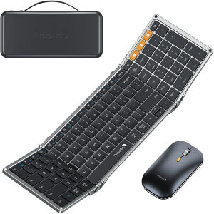 ProtoArc Foldable Keyboard and Mouse XKM01 Combo for Business Travel 2.4G+Dual Bluetooth Portable  for Laptop iPads Tablets