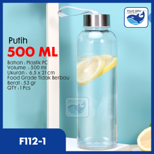 Paus Biru - Botol Minum 500ml Bening Water Bottle Plastik Lanyard Botol Air  Portable Water Bottle