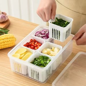Kotak Penyimpanan Cabai Bawang Sayur 6 Sekat Dengan Tutup | Kotak Saringan Toples  | Wadah Penyimpanan Bumbu Dapur