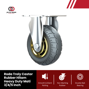 RODA TROLY ROLY CASTER RUBBER HITAM UNTUK TROLY HIDUP MATI REM 3 4 5 INCH HEAVY DUTY