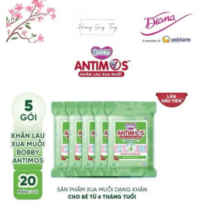 Bộ 5 gói khăn lau xua muỗi Bobby Antimos 20 miếng
