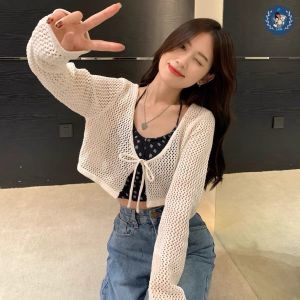 💥[A024] Áo khoác Montoghi len lưới CÓ DÂY NƠ CỔ dáng lửng hàng Quảng Châu đi biển dễ phối đồ - L2M