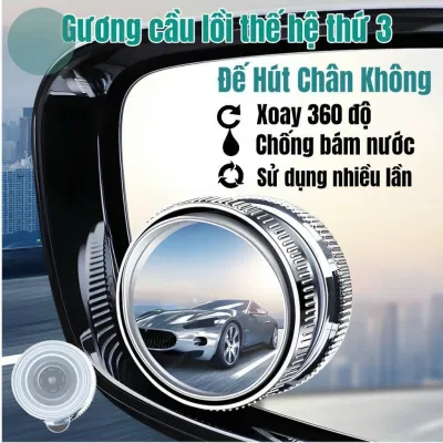 Gương Cầu Lồi Ô Tô 360 Độ Xóa Điểm Mù - Gương Góc Rộng Gắn Gương Chiếu Hậu Chống Nước Bộ 2 Chiếc