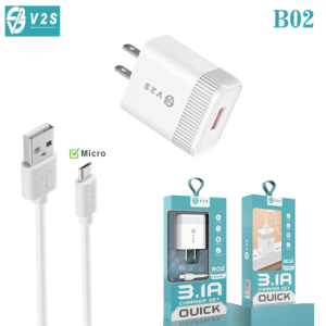 V2S B02 3.1A Mobile Wall Charger Quick Charge Cable & Adapter Fast Charger Set